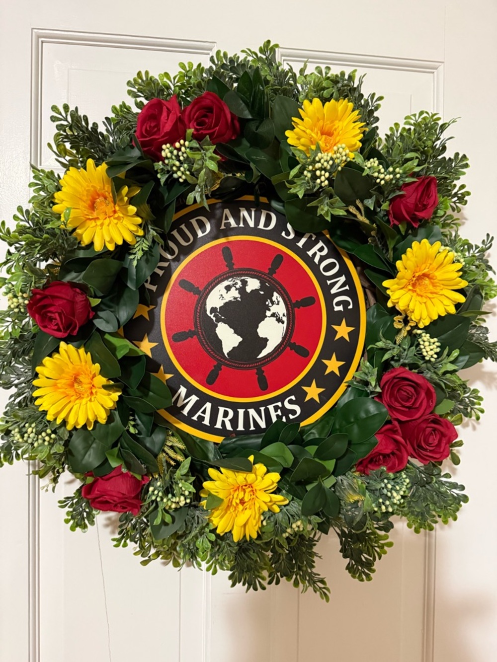 Red & Yellow Marine Wreath, measuring 23 1/2 x 23 1/2“